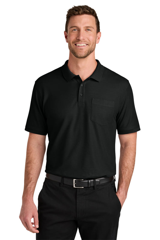 Front View of DeepBlack Port Authority Tall Wearever Signature Pique Pocket Polo TLK200P