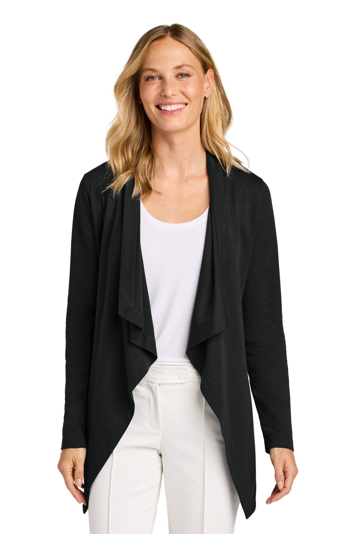 Front View of DeepBlack Port Authority Women's Breakwater Open Cardigan LK820
