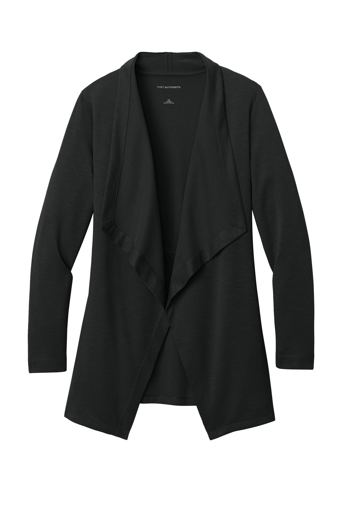 Front View of DeepBlack Port Authority Women's Breakwater Open Cardigan LK820
