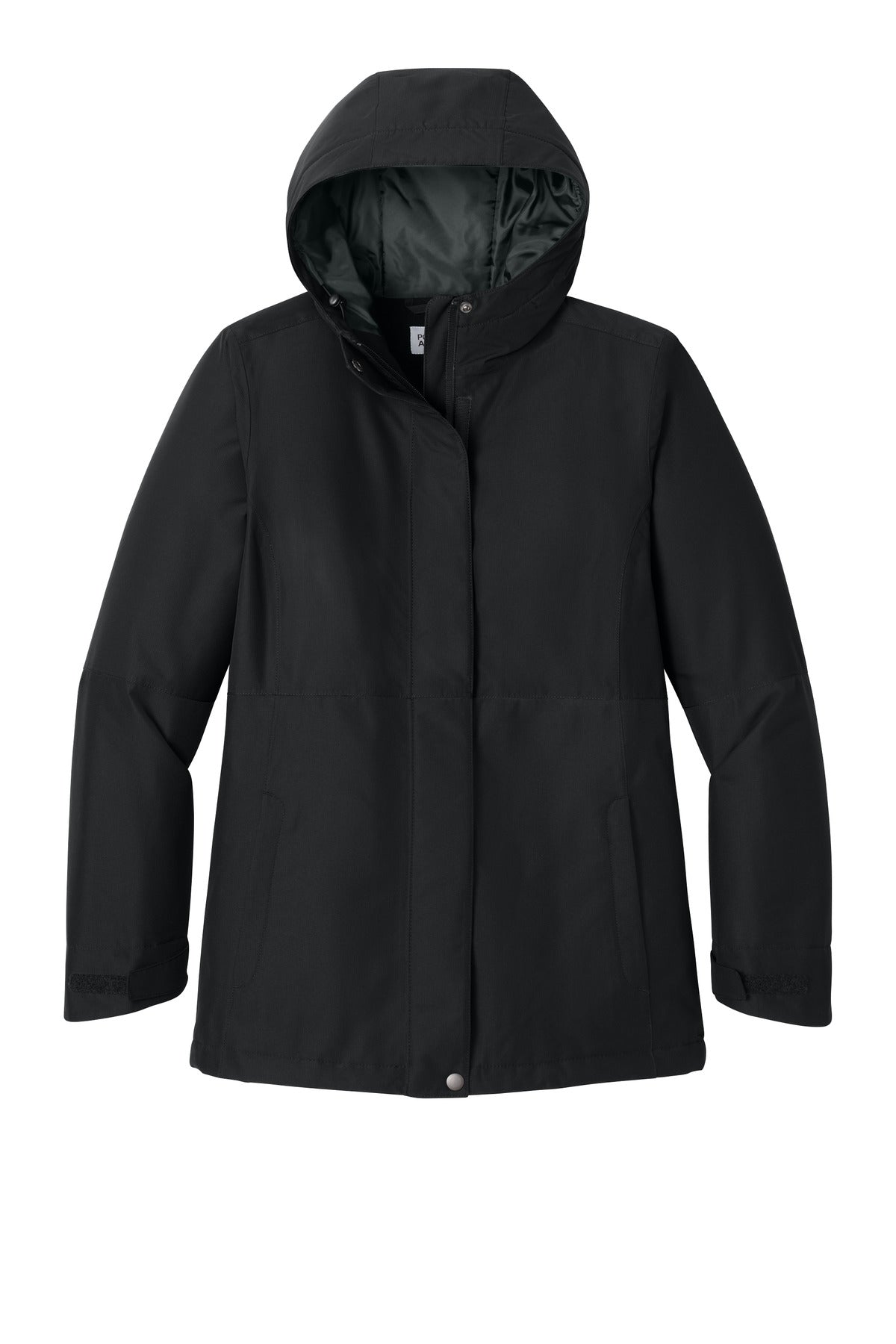 Front View of DeepBlack Port Authority Women's Insulated Heavy Ripstop Jacket L721