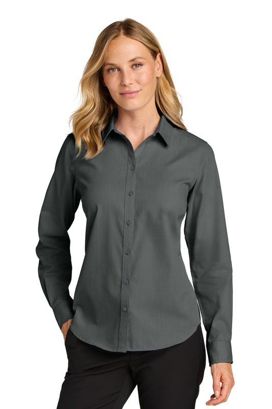 Front View of DeepBlack Port Authority Women's Long Sleeve Nailhead Easy Care Shirt LW816