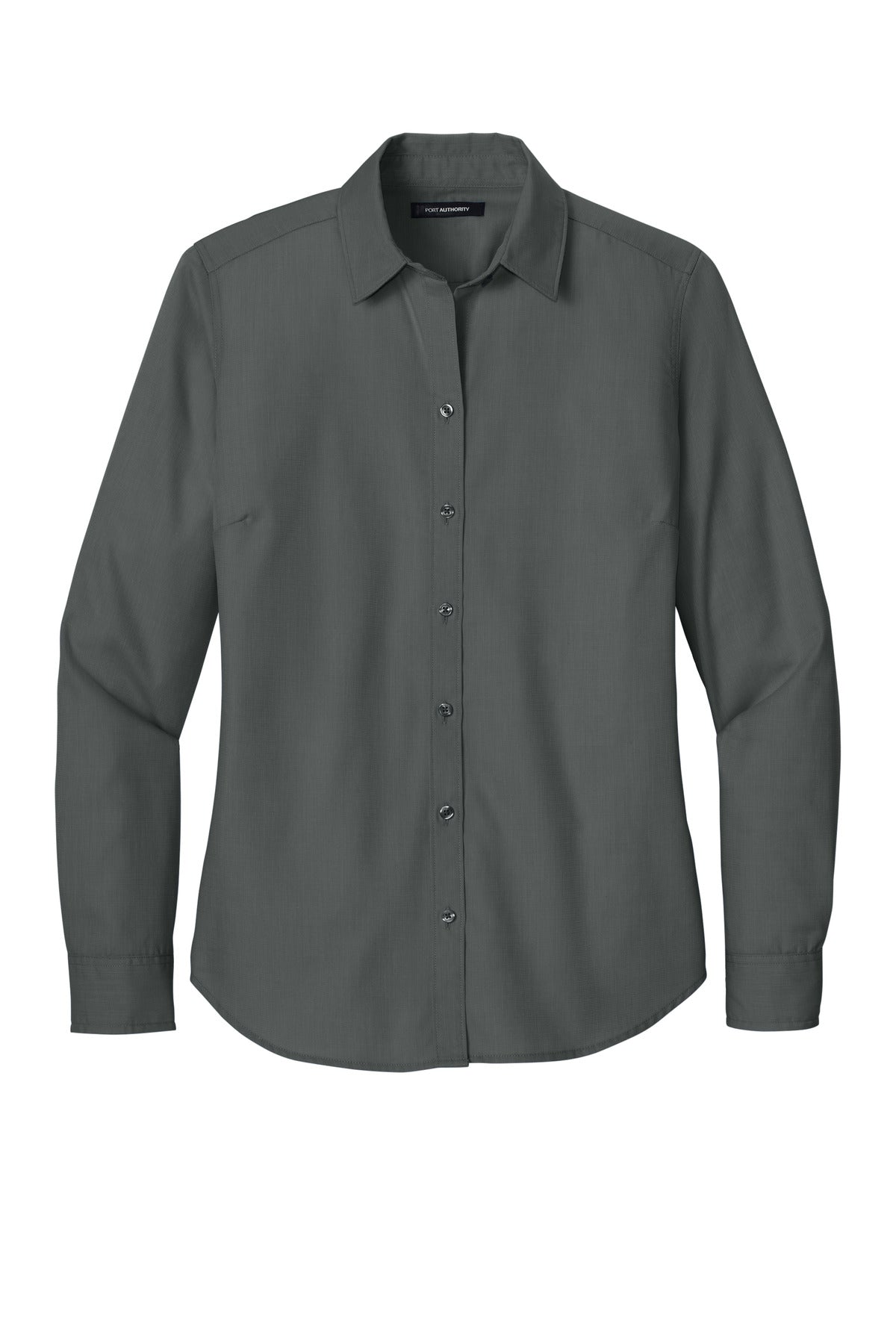 Front View of DeepBlack Port Authority Women's Long Sleeve Nailhead Easy Care Shirt LW816