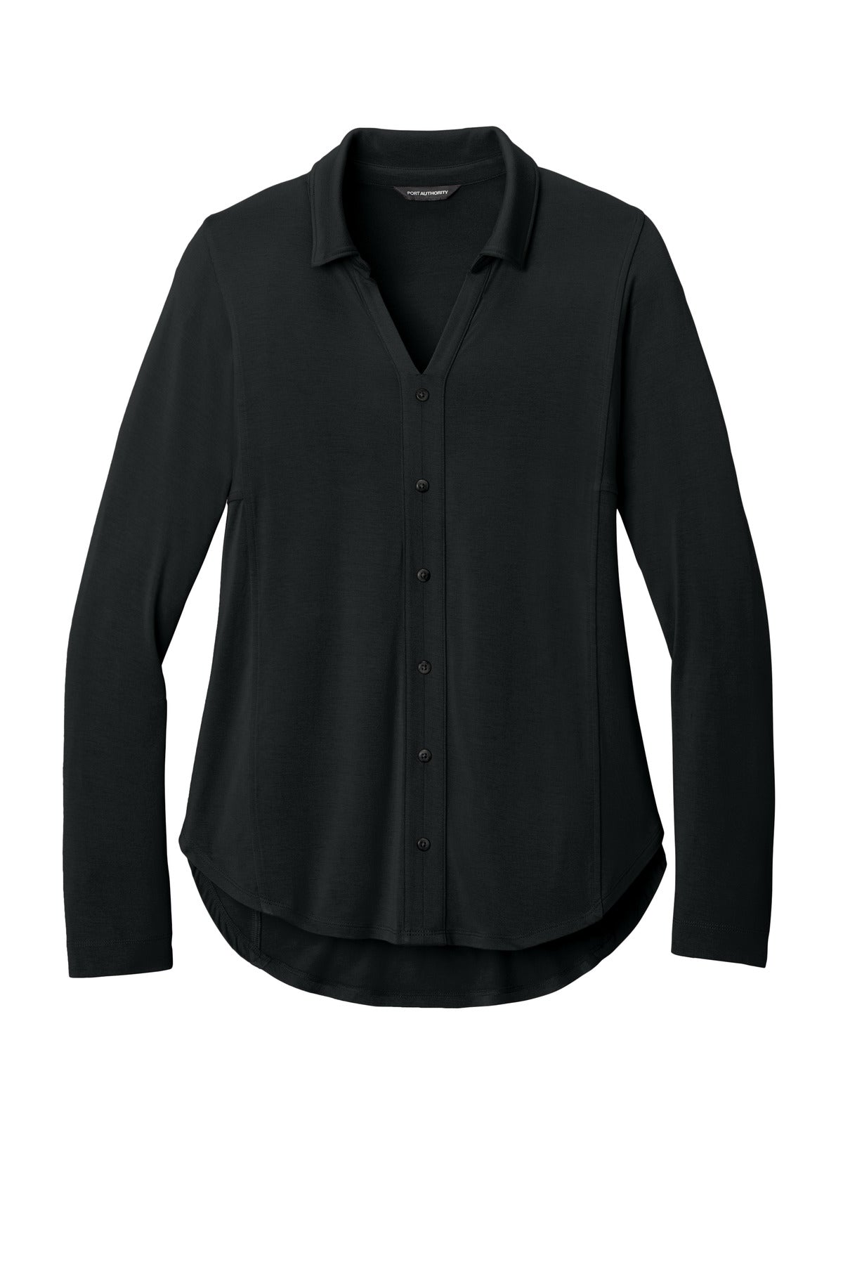 Front View of DeepBlack Port Authority Women's Luxe Knit Button Tunic LK5602