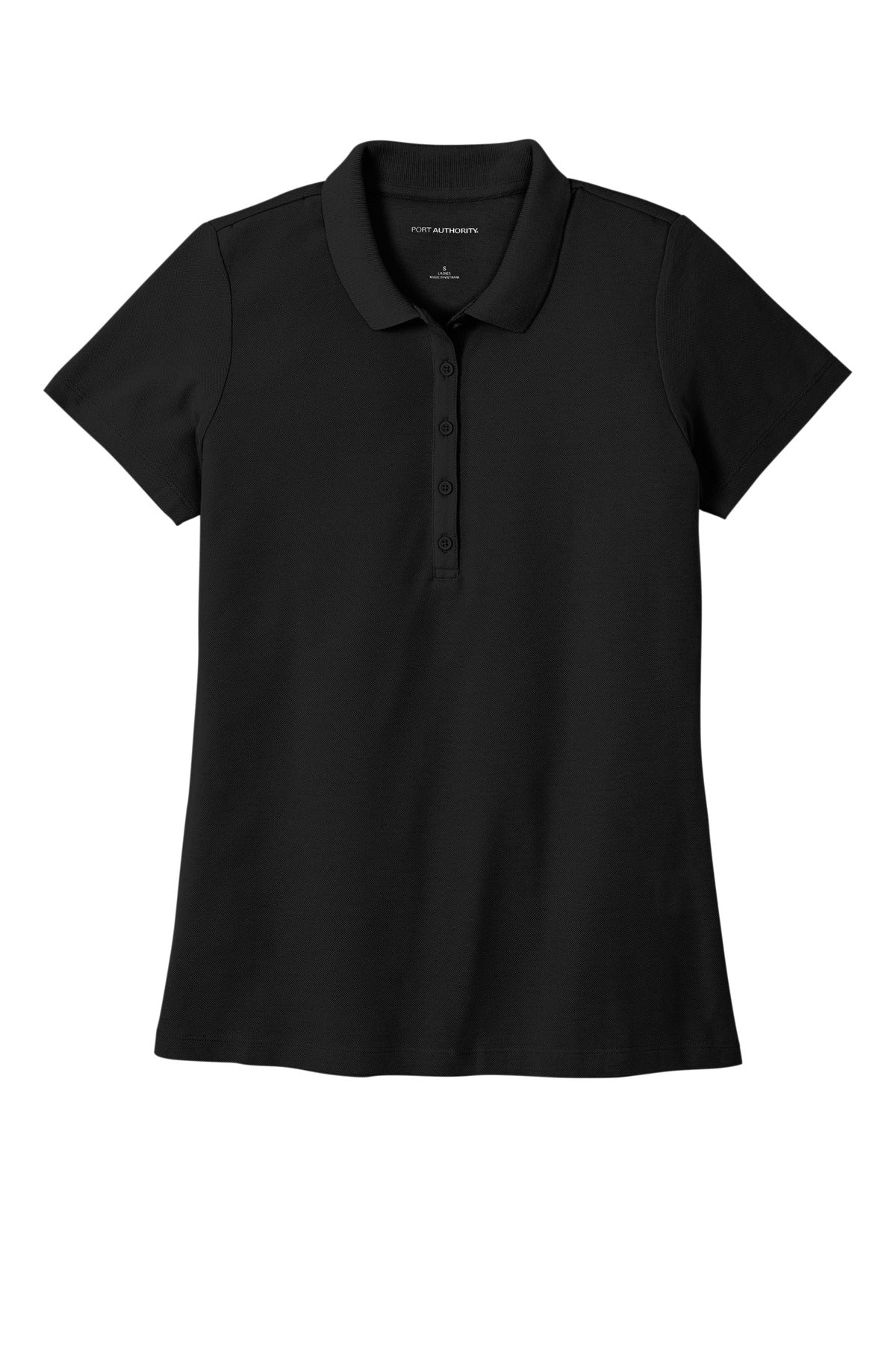 Front View of DeepBlack Port Authority Women's SuperPro React Polo. LK810