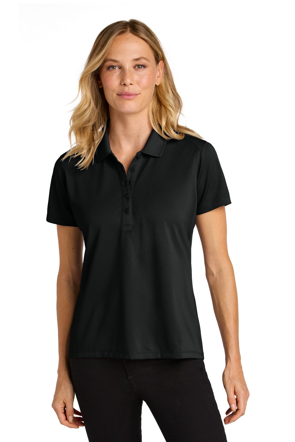 Front View of DeepBlack Port Authority Women's Wearever Performance Pique Polo LK240