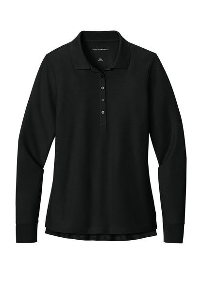 Front View of DeepBlack Port Authority Women's Wearever Signature Pique Long Sleeve Polo LK200LS