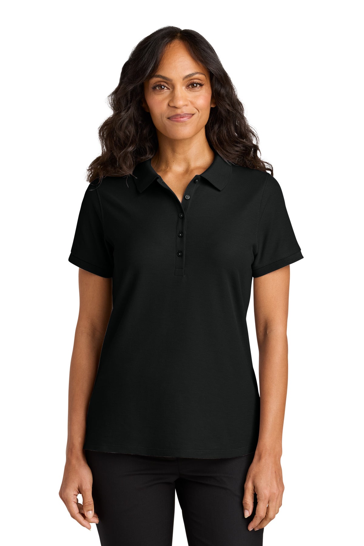 Front View of DeepBlack Port Authority Women's Wearever Signature Pique Polo LK200