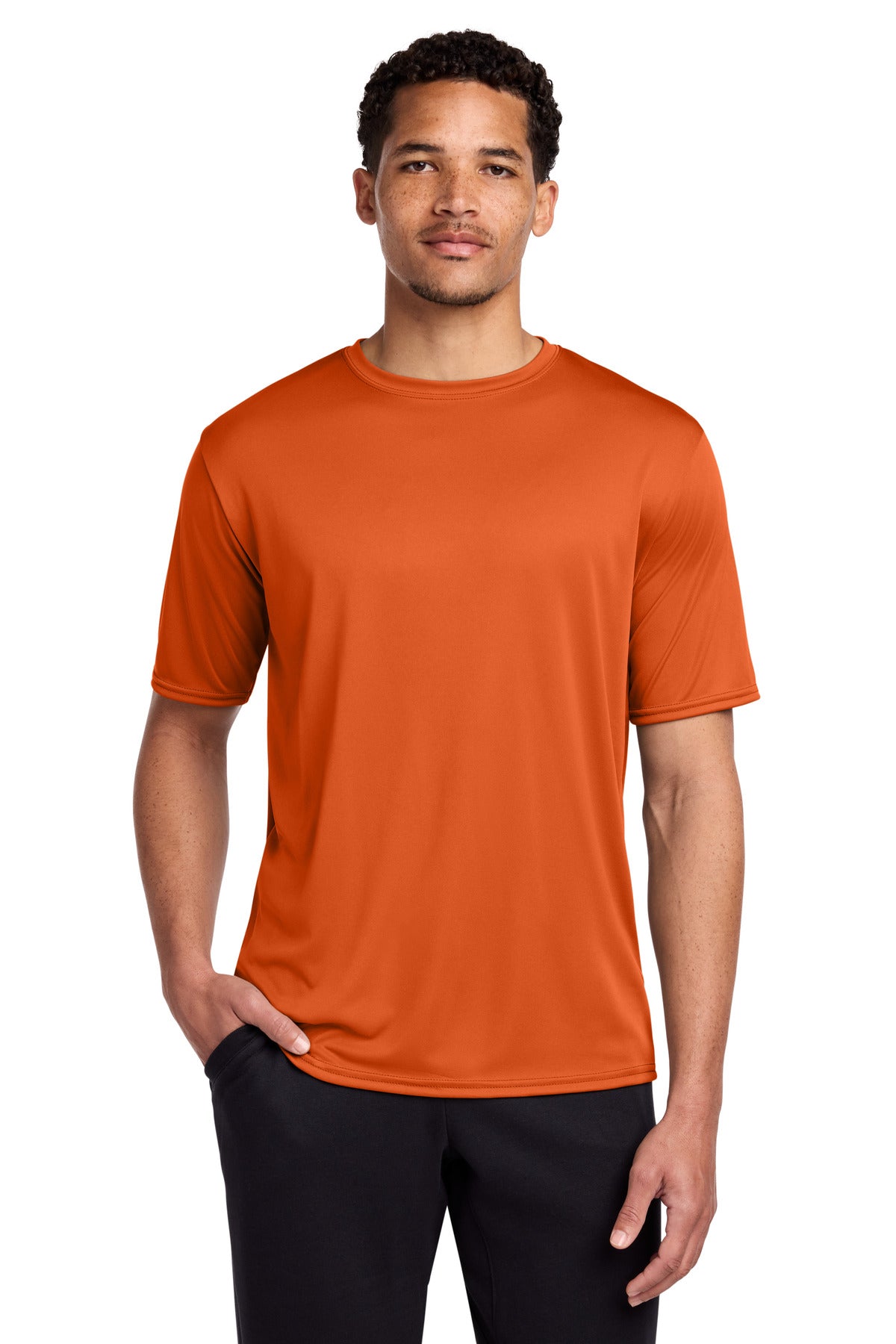 Front View of DeepOrange Port & Co Performance Tee. PC380