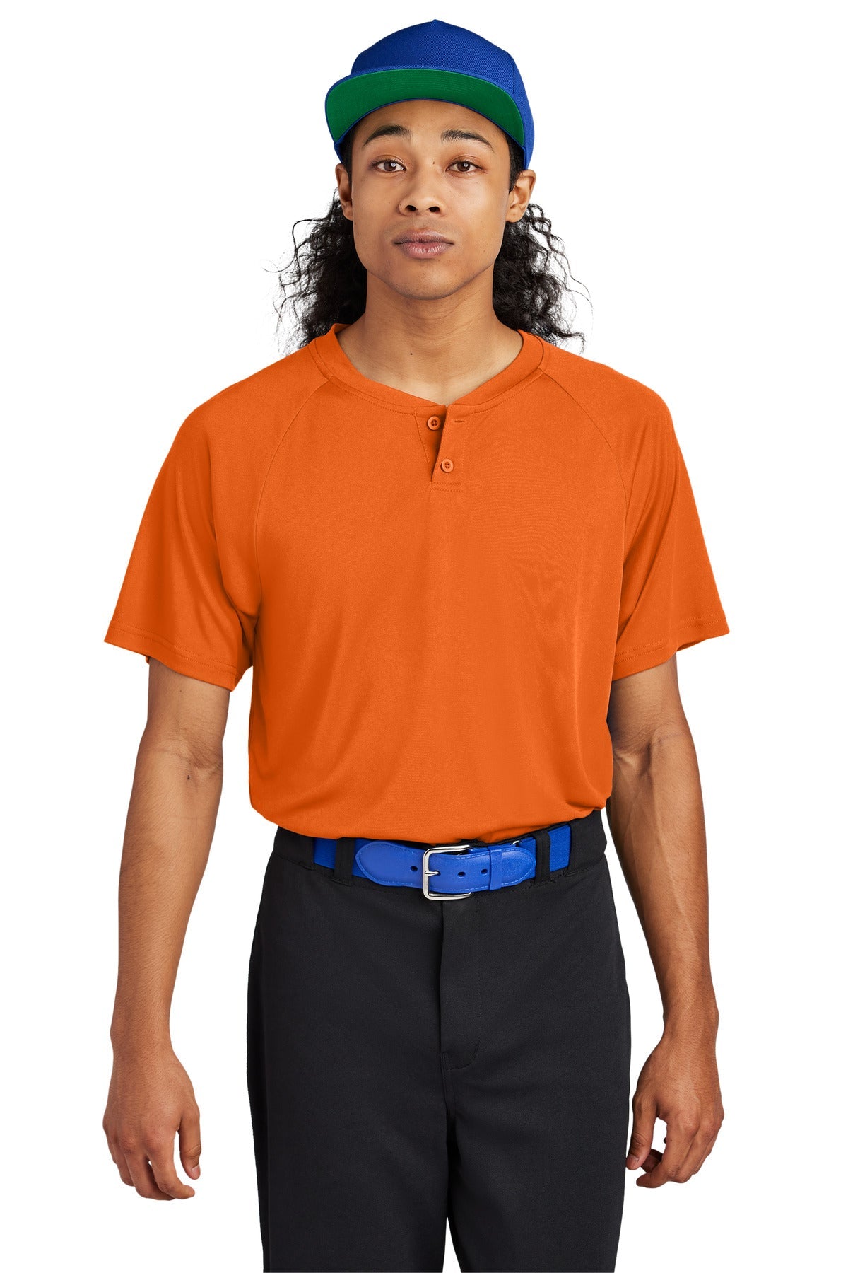 Front View of DeepOrange Sport-Tek PosiCharge Competitor 2-Button Henley ST359