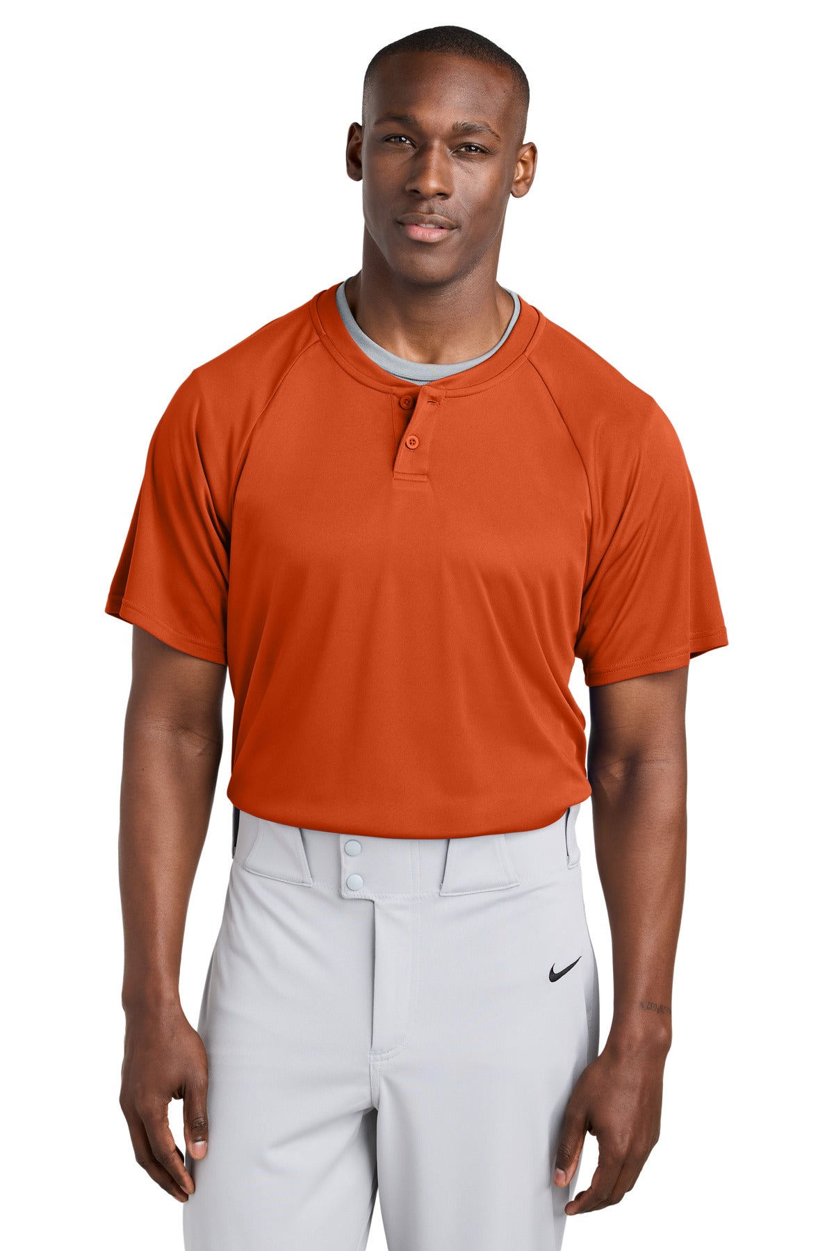 Front View of DeepOrange Sport-Tek PosiCharge Competitor 2-Button Henley ST359