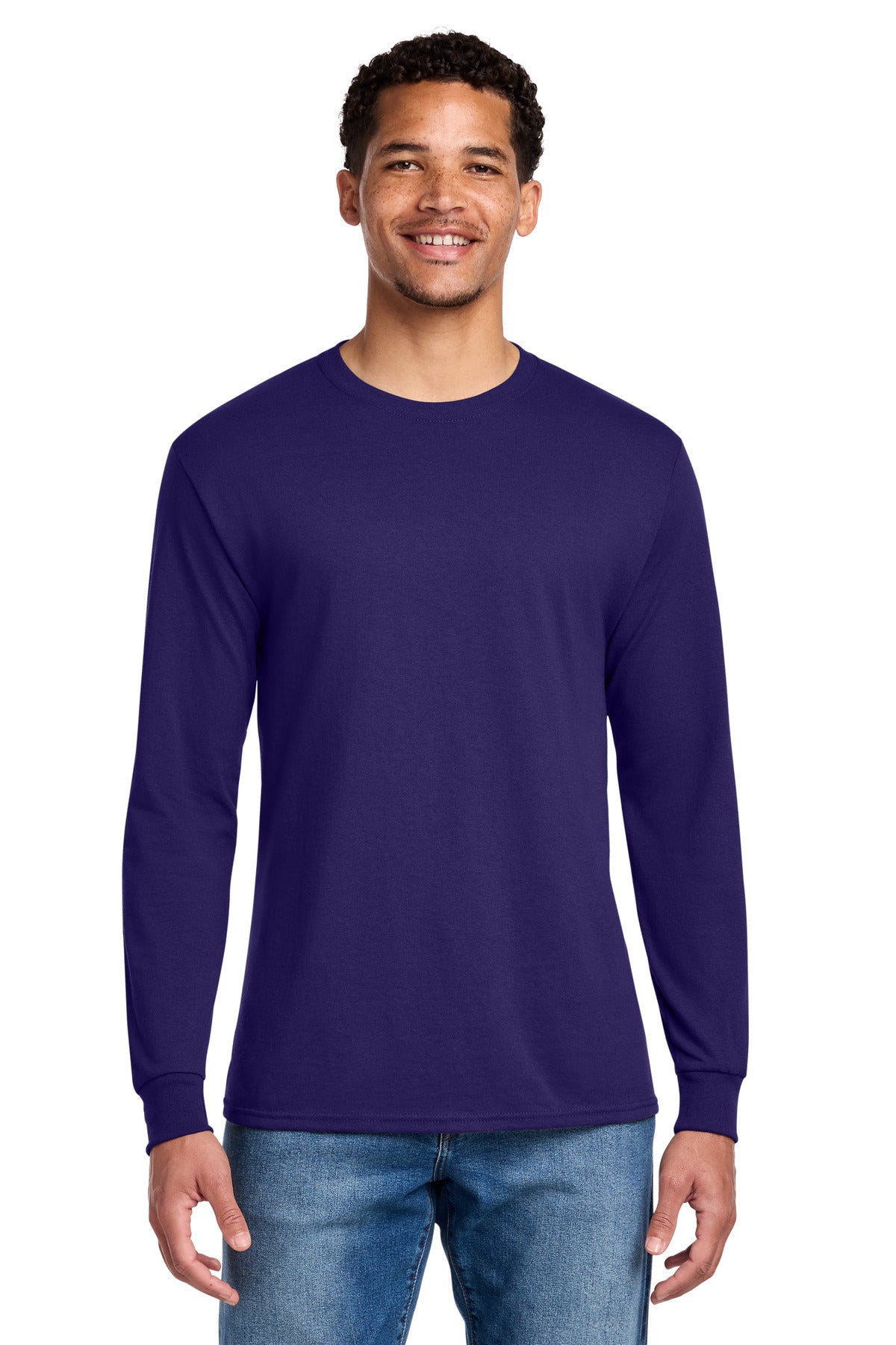 Front View of DeepPurple Jerzees - Dri-Power 50/50 Cotton/Poly Long Sleeve T-Shirt. 29LS