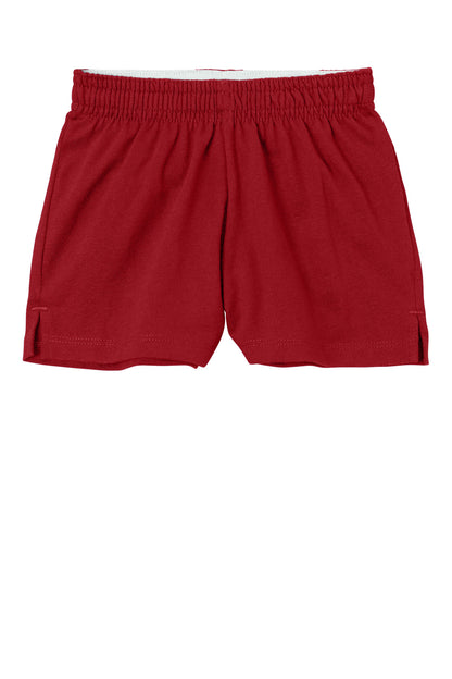 Front View of DeepRed Sport-Tek Girls Jersey Knit Squad Short YGST311