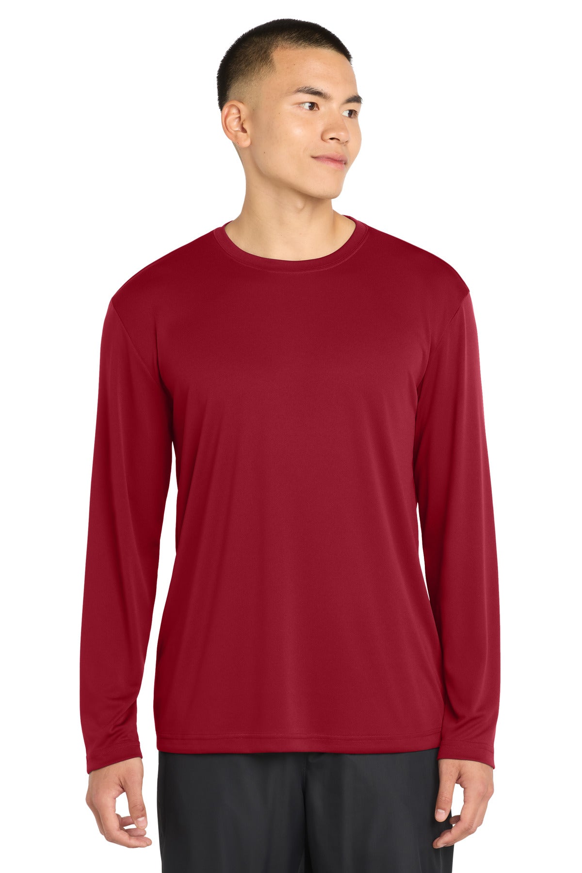 Front View of DeepRed Sport-Tek Long Sleeve PosiCharge Competitor Tee. ST350LS