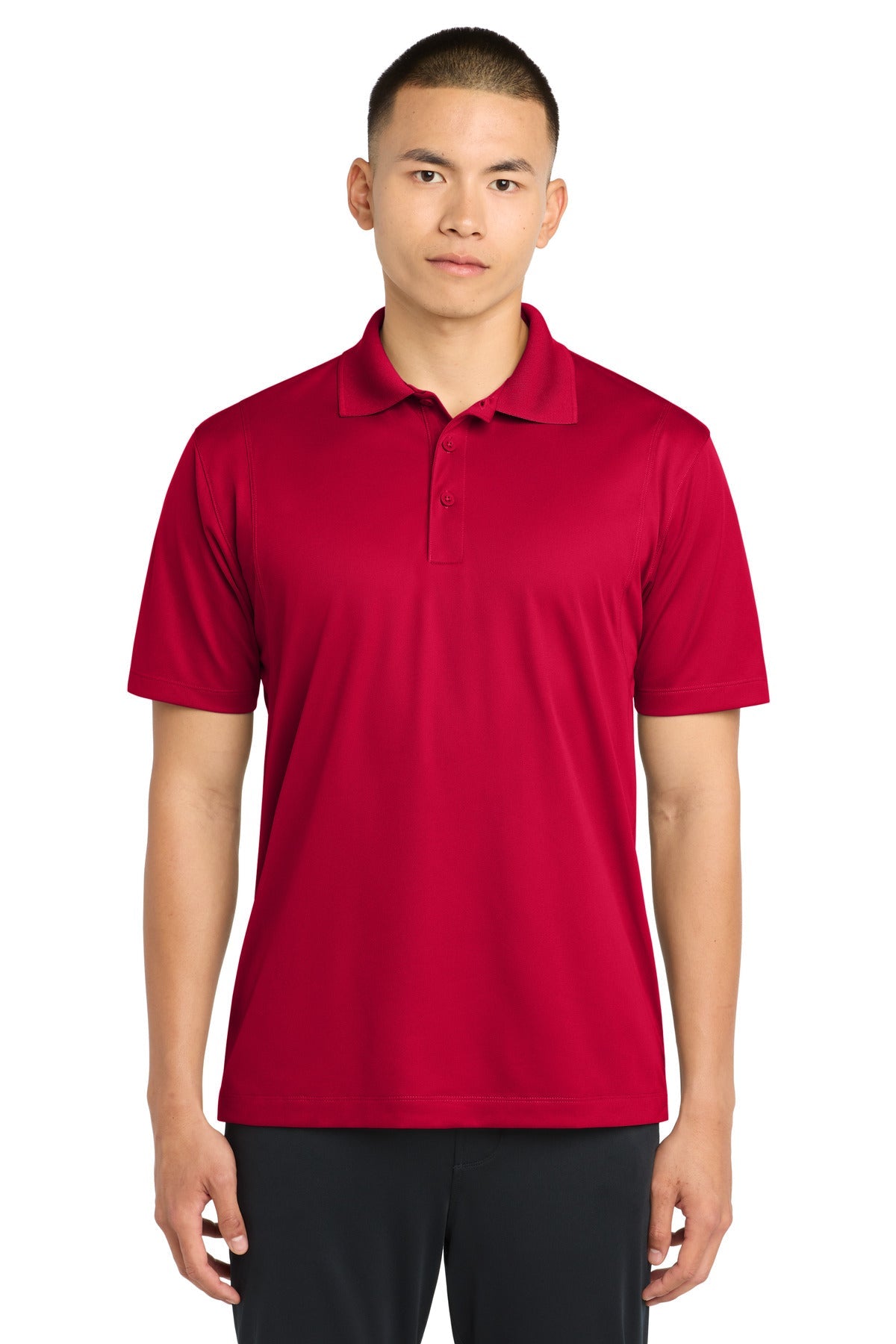 Front View of DeepRed Sport-Tek Micropique Sport-Wick Polo. ST650