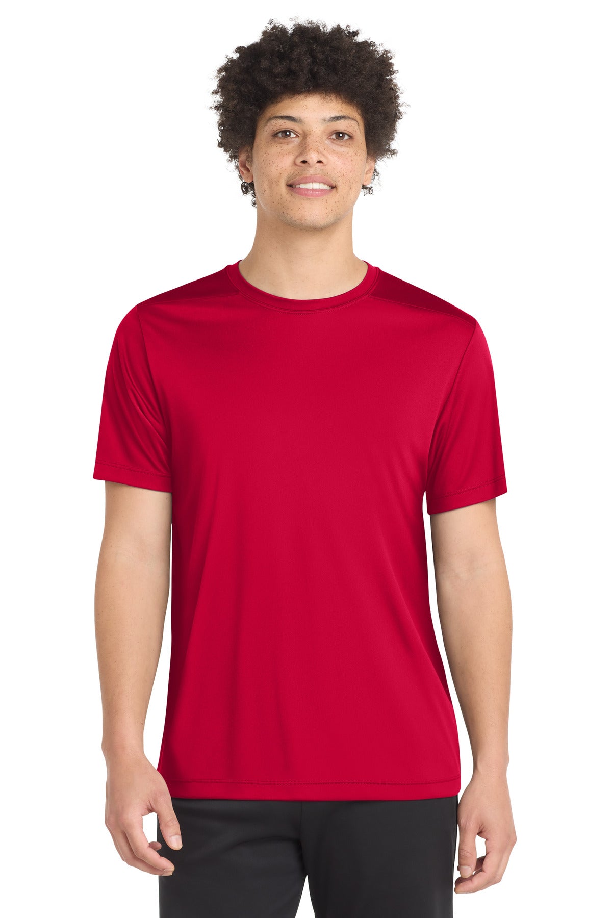 Front View of DeepRed Sport-Tek Posi-UV Pro Tee. ST420