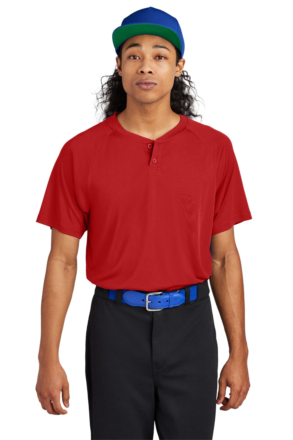 Front View of DeepRed Sport-Tek PosiCharge Competitor 2-Button Henley ST359