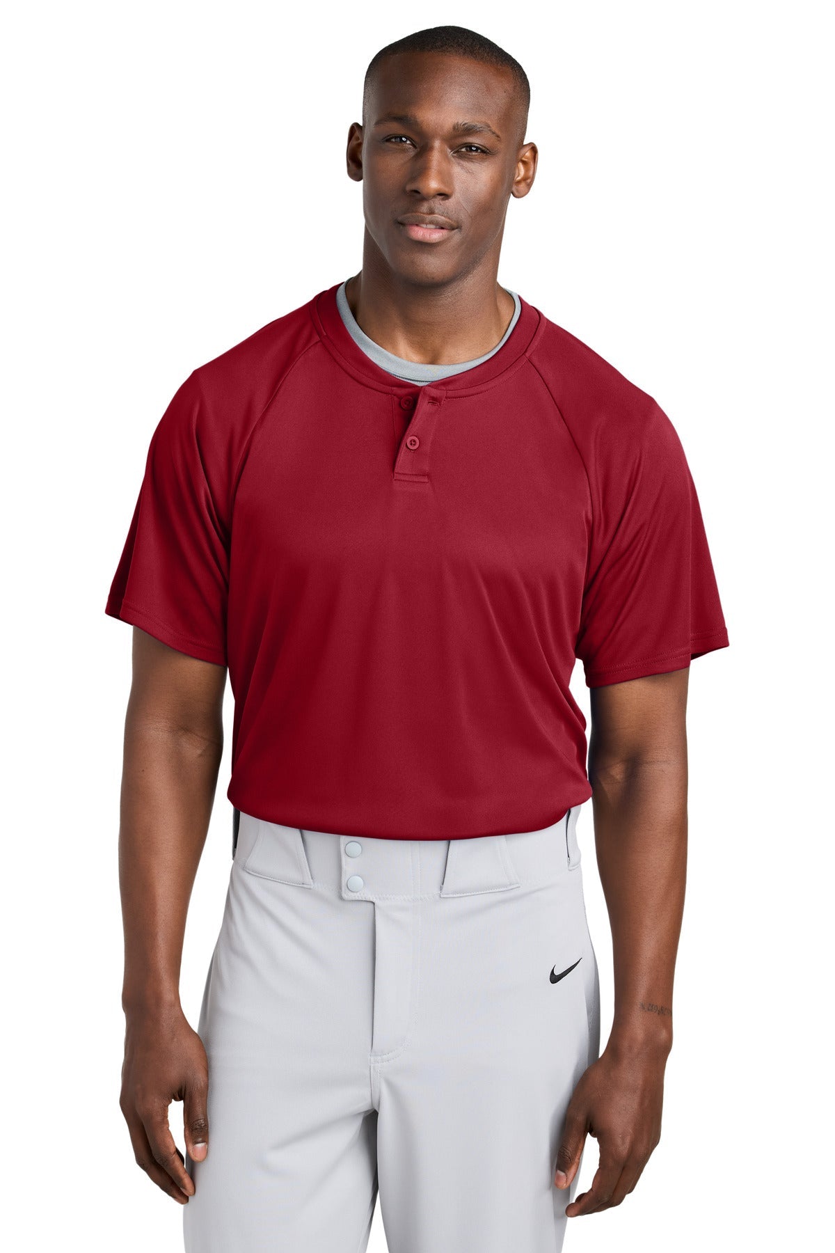 Front View of DeepRed Sport-Tek PosiCharge Competitor 2-Button Henley ST359