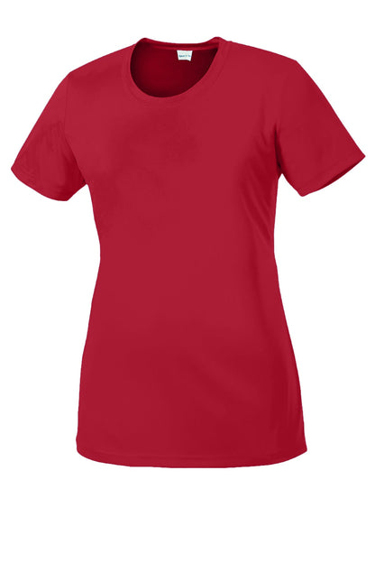 Front View of DeepRed Sport-Tek Women's PosiCharge Competitor Tee. LST350
