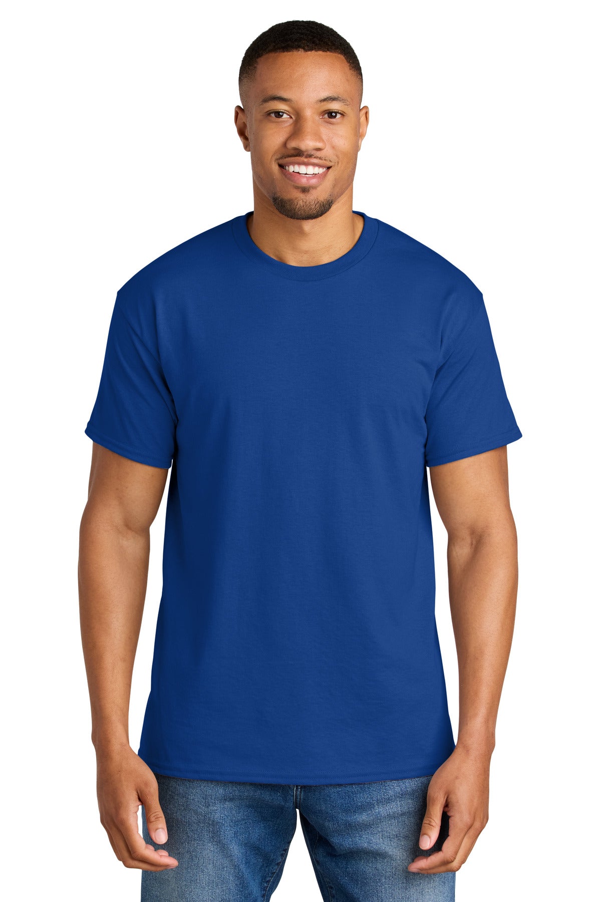 Front View of DeepRoyal Gildan DryBlend 50 Cotton/50 Poly T-Shirt. 8000