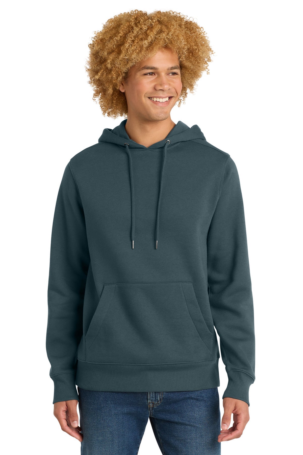 Front View of DeepStlBlu District Perfect Weight Fleece Hoodie DT1101