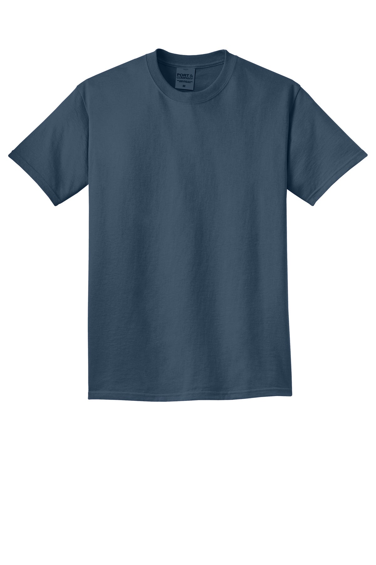 Front View of Denim Blue Port & Co Beach Wash Garment-Dyed Tee. PC099