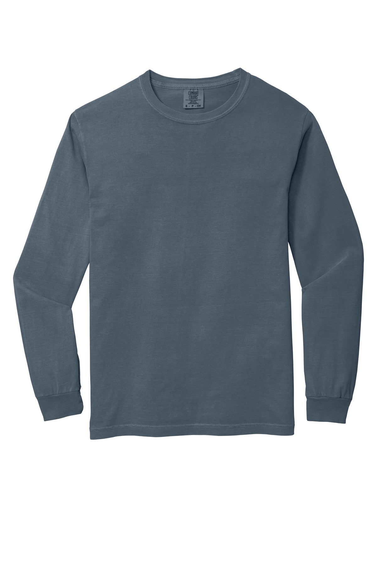 Front View of Denim COMFORT COLORS Heavyweight Ring Spun Long Sleeve Tee. 6014