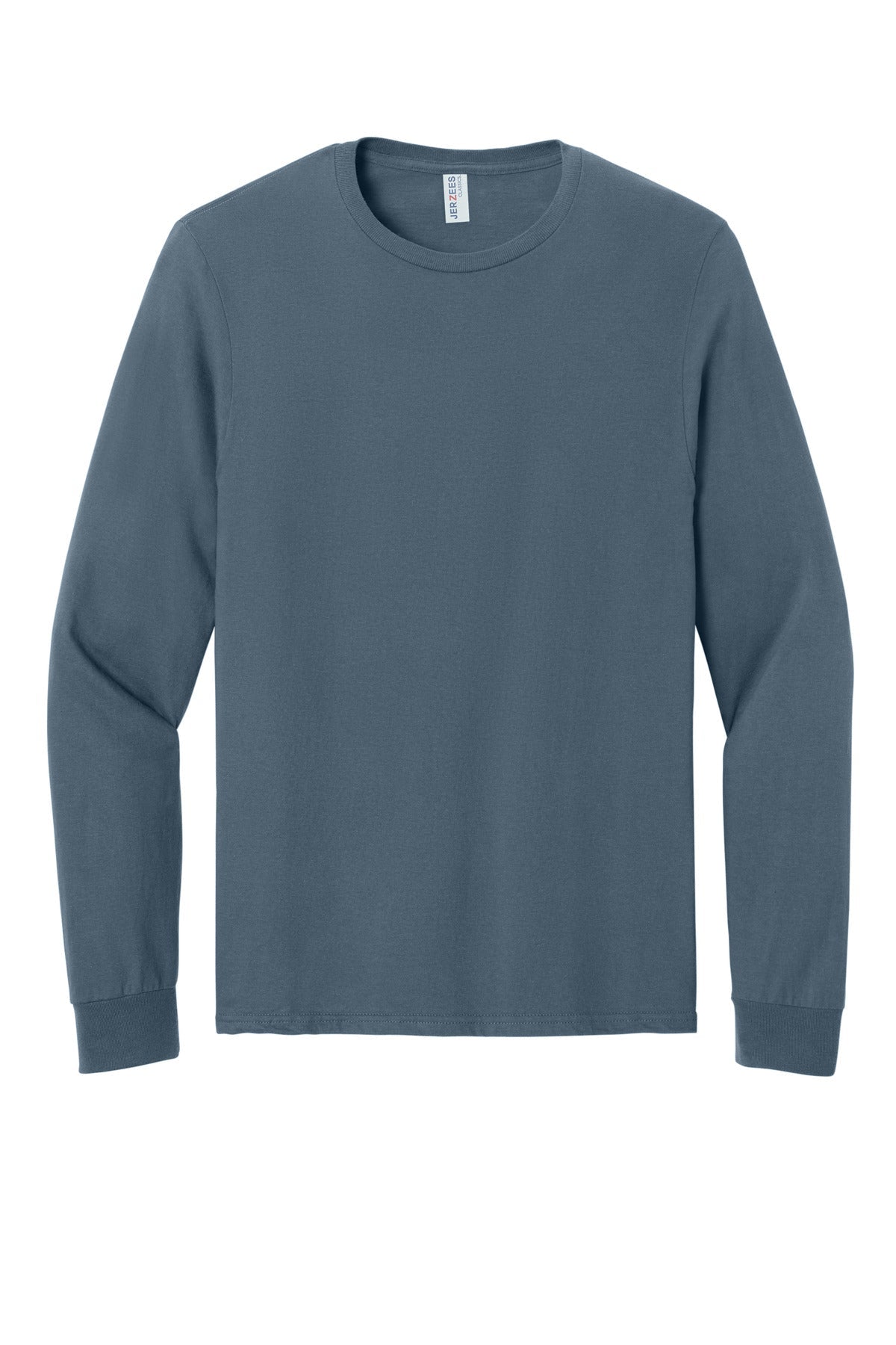 Front View of Denim Jerzees Classics Unisex Cotton Long Sleeve T-Shirt 363L