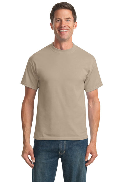 Front View of Desert Sand Port & Co Tall Core Blend Tee. PC55T