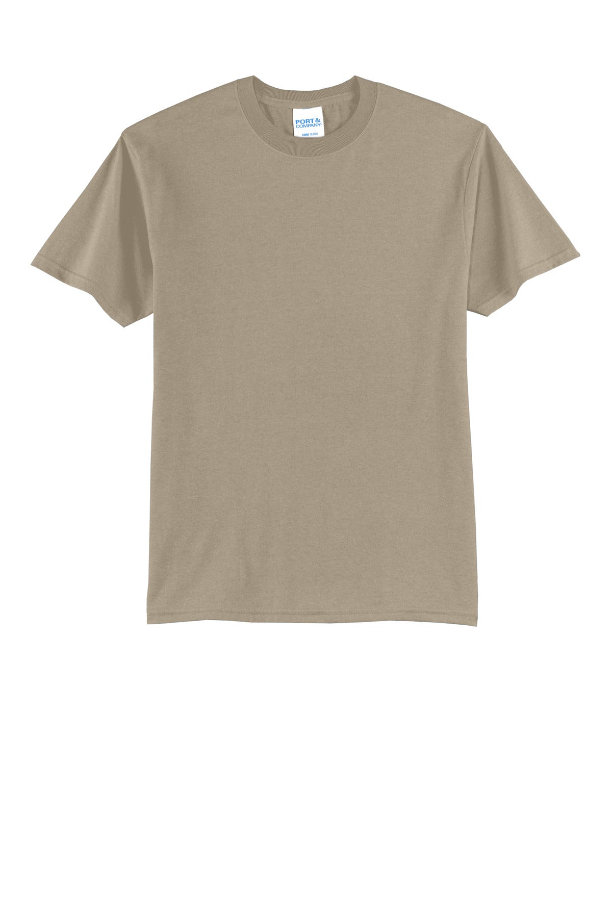 Front View of Desert Sand Port & Co Tall Core Blend Tee. PC55T