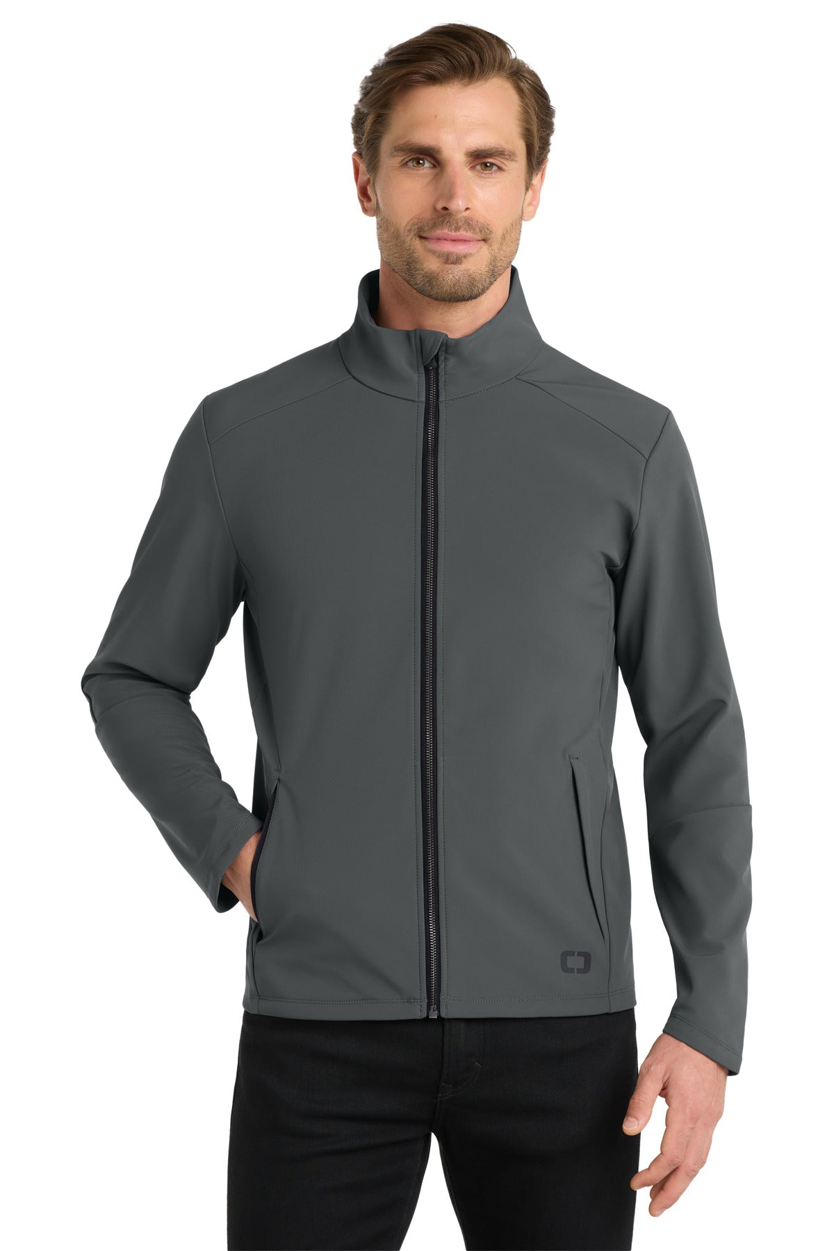 Front View of DieselGrey OGIO Commuter Full-Zip Soft Shell OG755