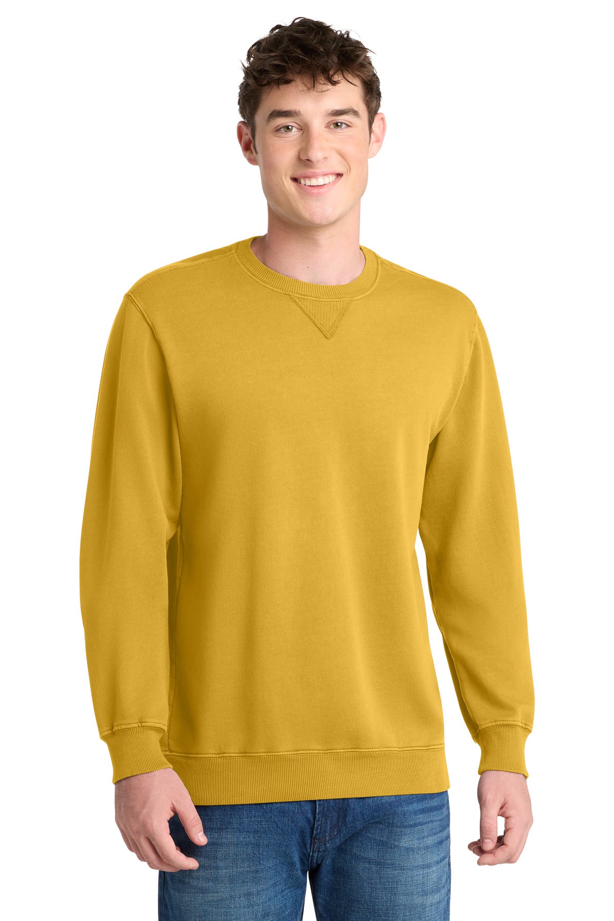 Front View of Dijon Port & Co Beach Wash Garment-Dyed Crewneck Sweatshirt PC098