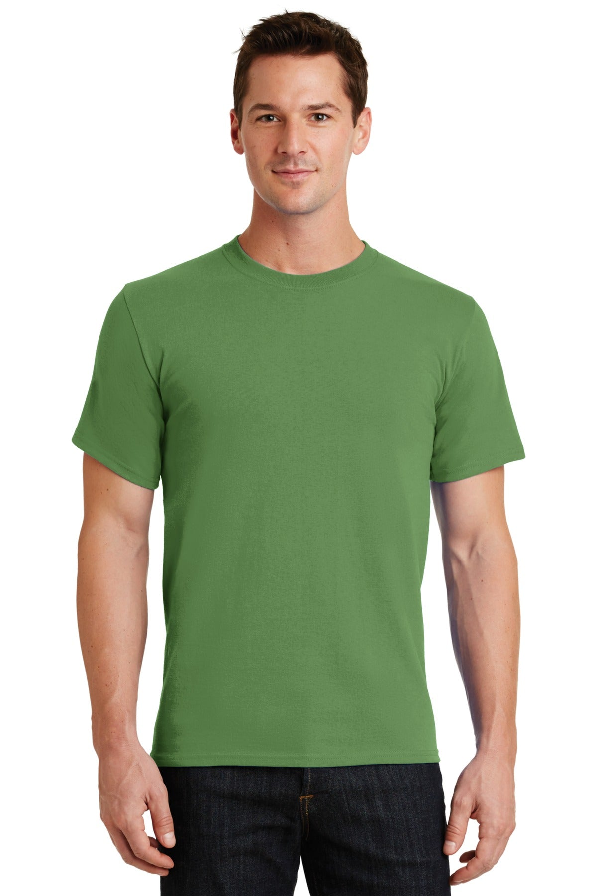 Front View of Dill Green Port & Co Essential Tee. PC61