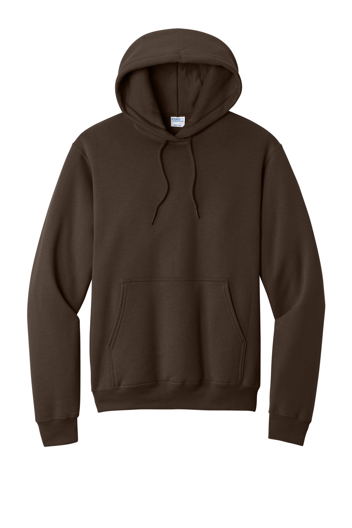 Front View of Dk Choc Brown Port & Co Core Fleece Pullover Hooded Sweatshirt. PC78H