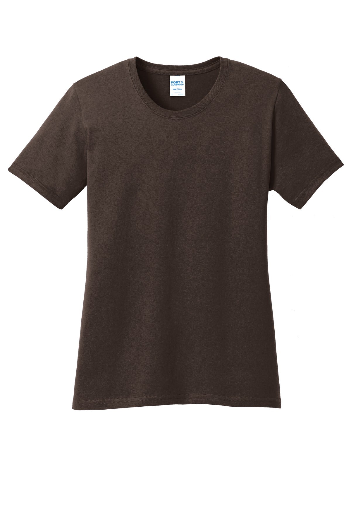 Front View of Dk Choc Brown Port & Co Women's Core Cotton Tee. LPC54