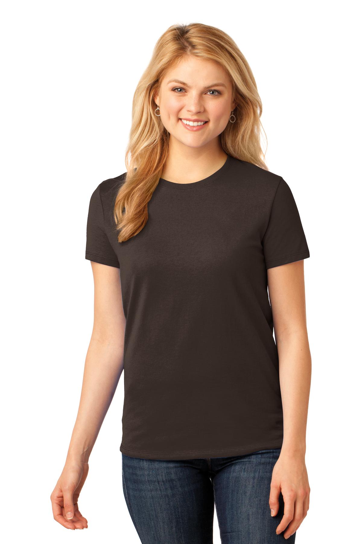 Front View of Dk Choc Brown Port & Co Women's Core Cotton Tee. LPC54