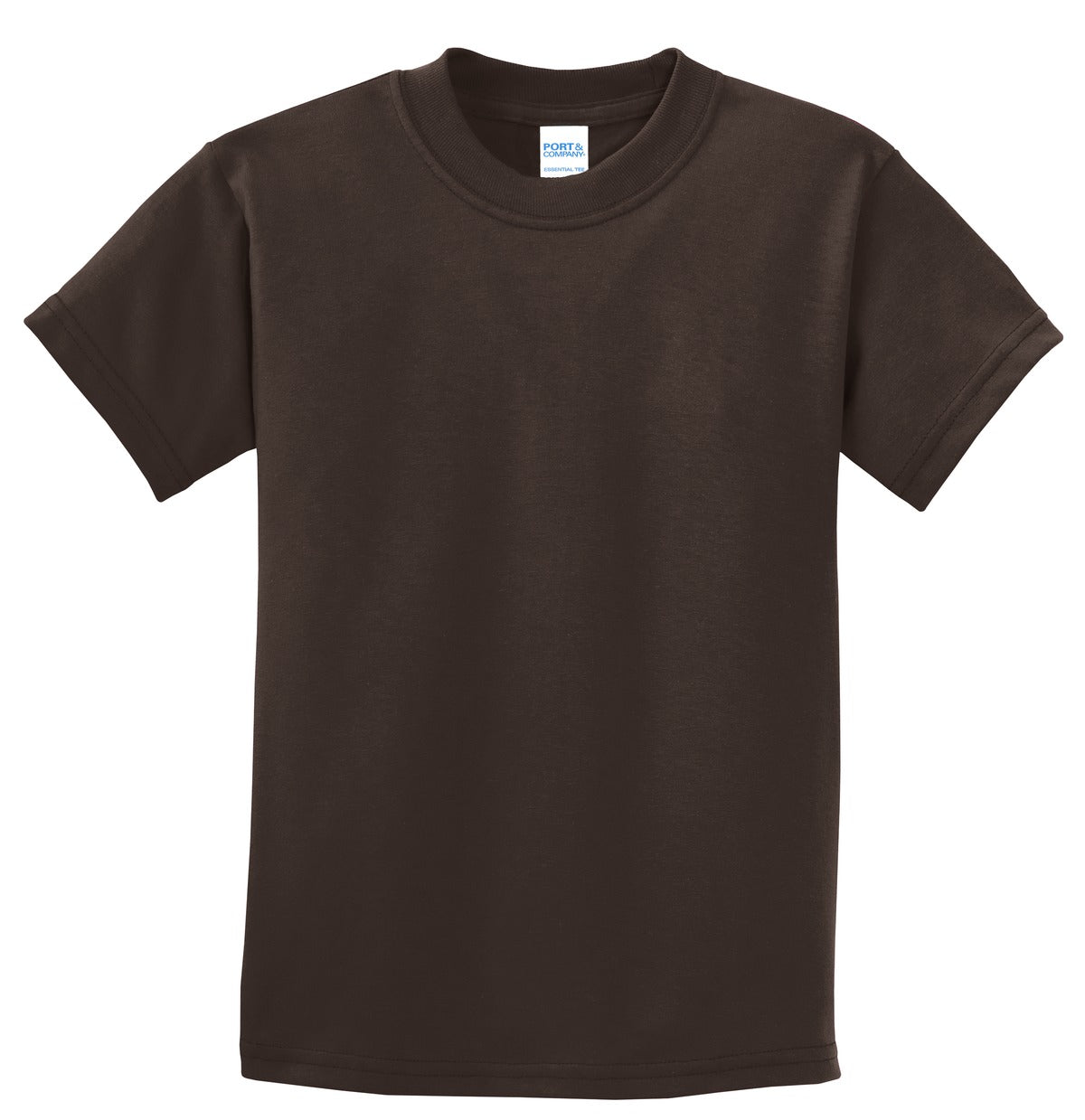 Front View of Dk Choc Brown Port & Co Youth Essential Tee. PC61Y