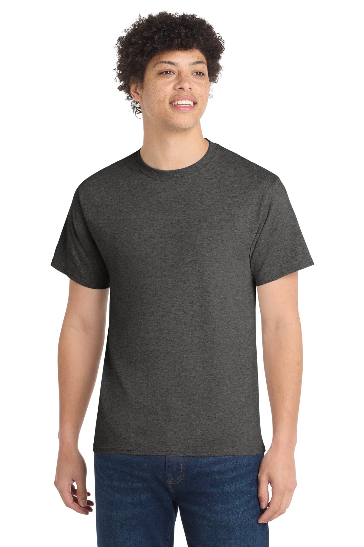 Front View of Dk Hthr Grey Port & Co Core Cotton Tee. PC54