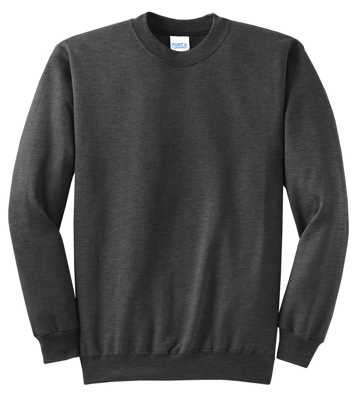 Front View of Dk Hthr Grey Port & Co Core Fleece Crewneck Sweatshirt. PC78