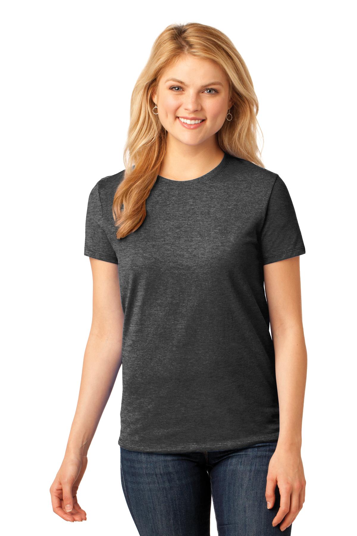 Front View of Dk Hthr Grey Port & Co Women's Core Cotton Tee. LPC54