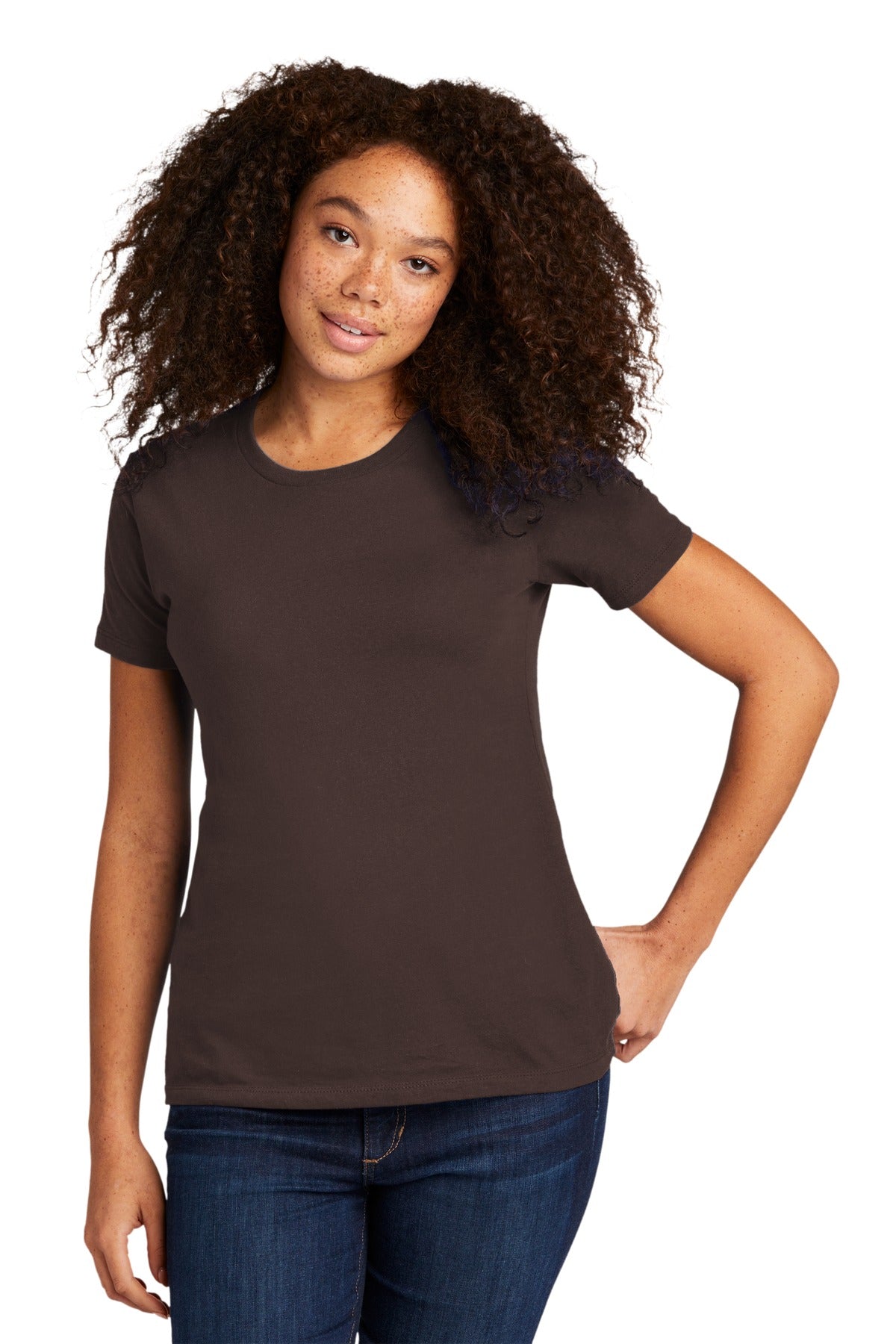 Front View of DKChocolte Next Level Apparel Women's Cotton Tee. NL3900