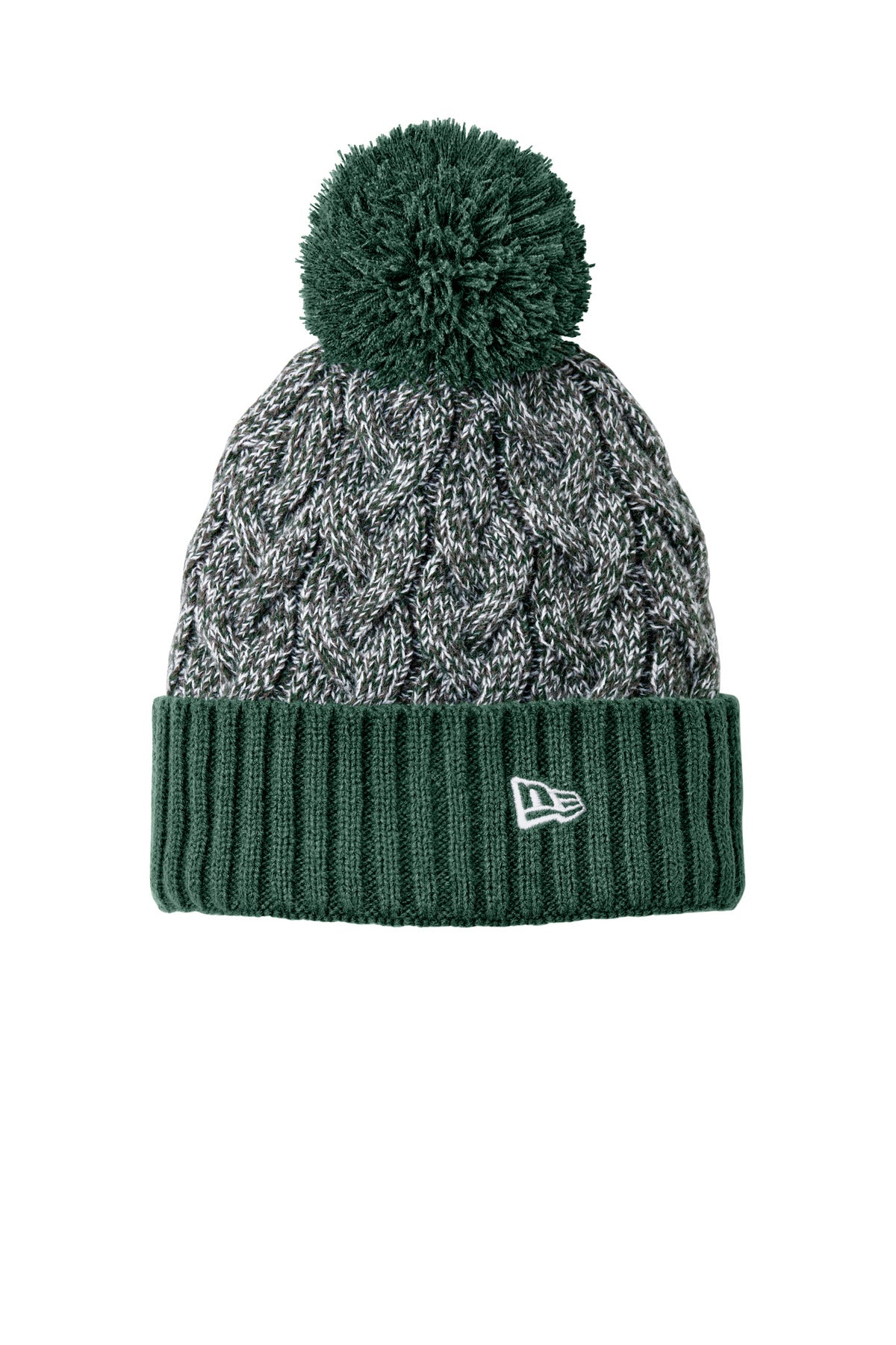 Front View of DkGn/Gp/Wh New Era Marled Knit Pom Beanie NE910