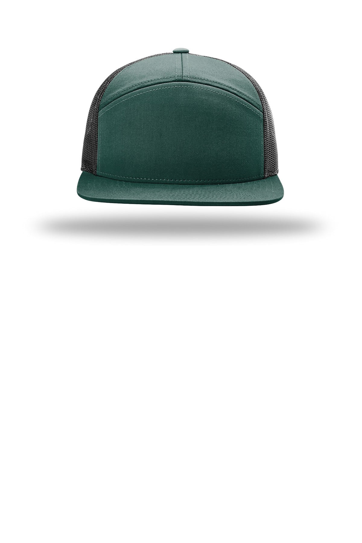 Front View of DkGreen/Bk Richardson 7-Panel Trucker 168