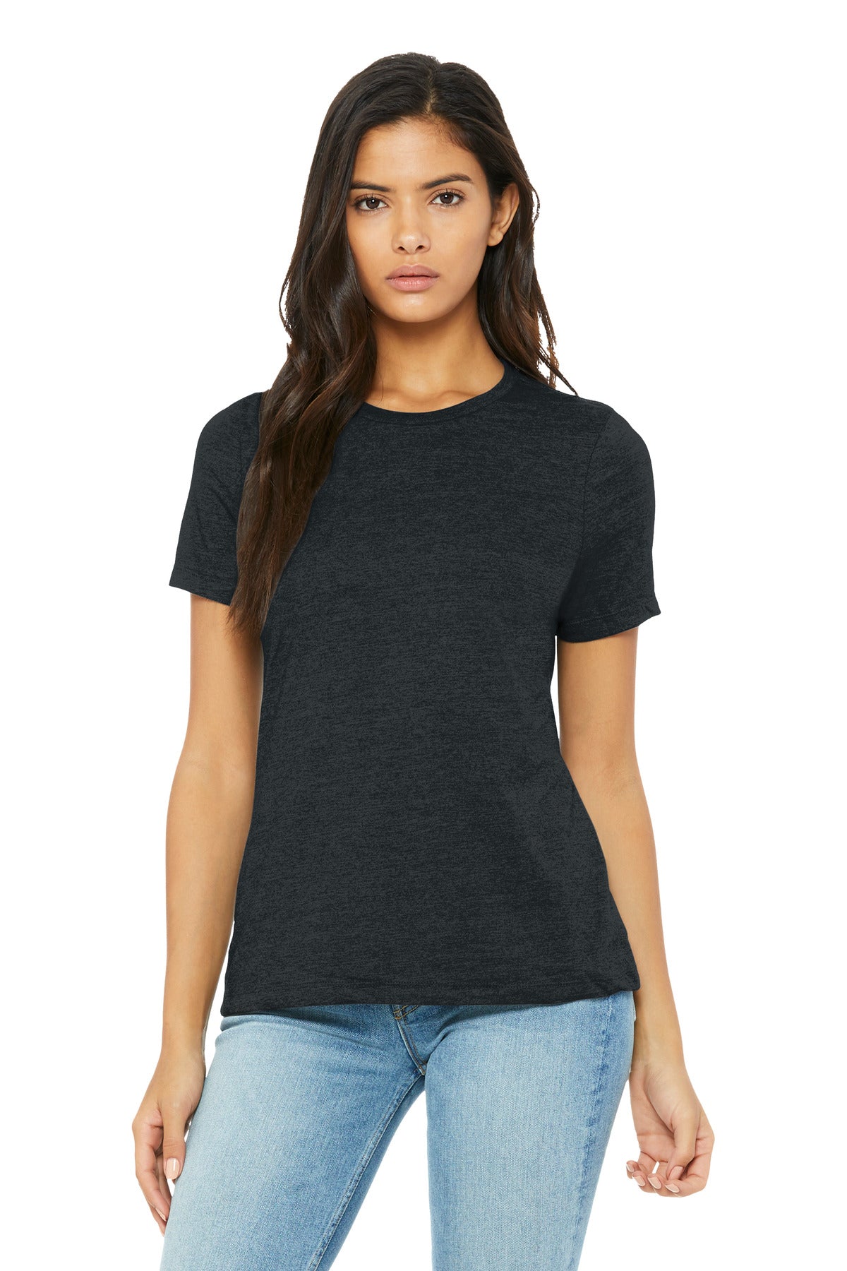 Front View of DkGyHthr BELLA+CANVAS Women's Relaxed CVC Tee BC6400CVC
