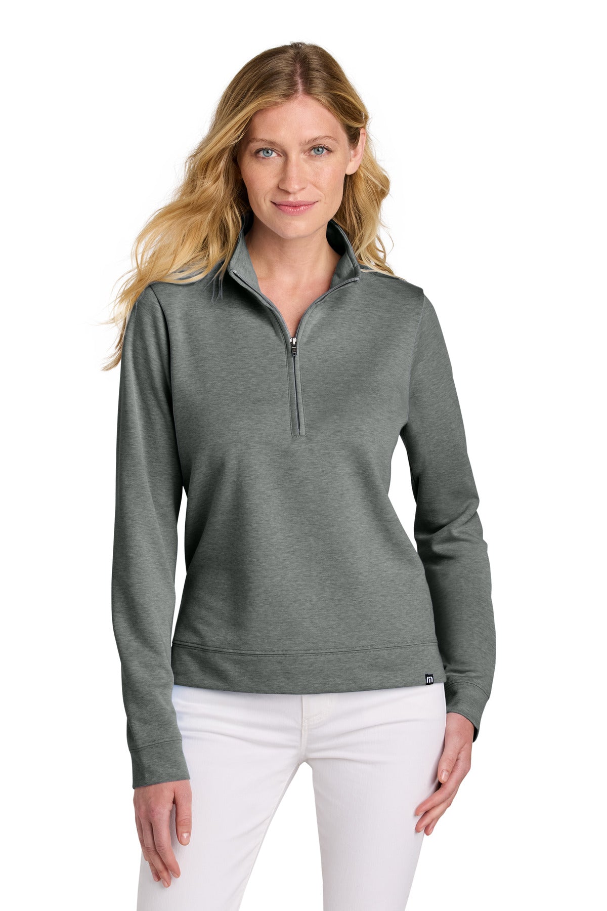 Front View of DkGyHthr TravisMathew Women's Coveside 1/2-Zip TM1LD007
