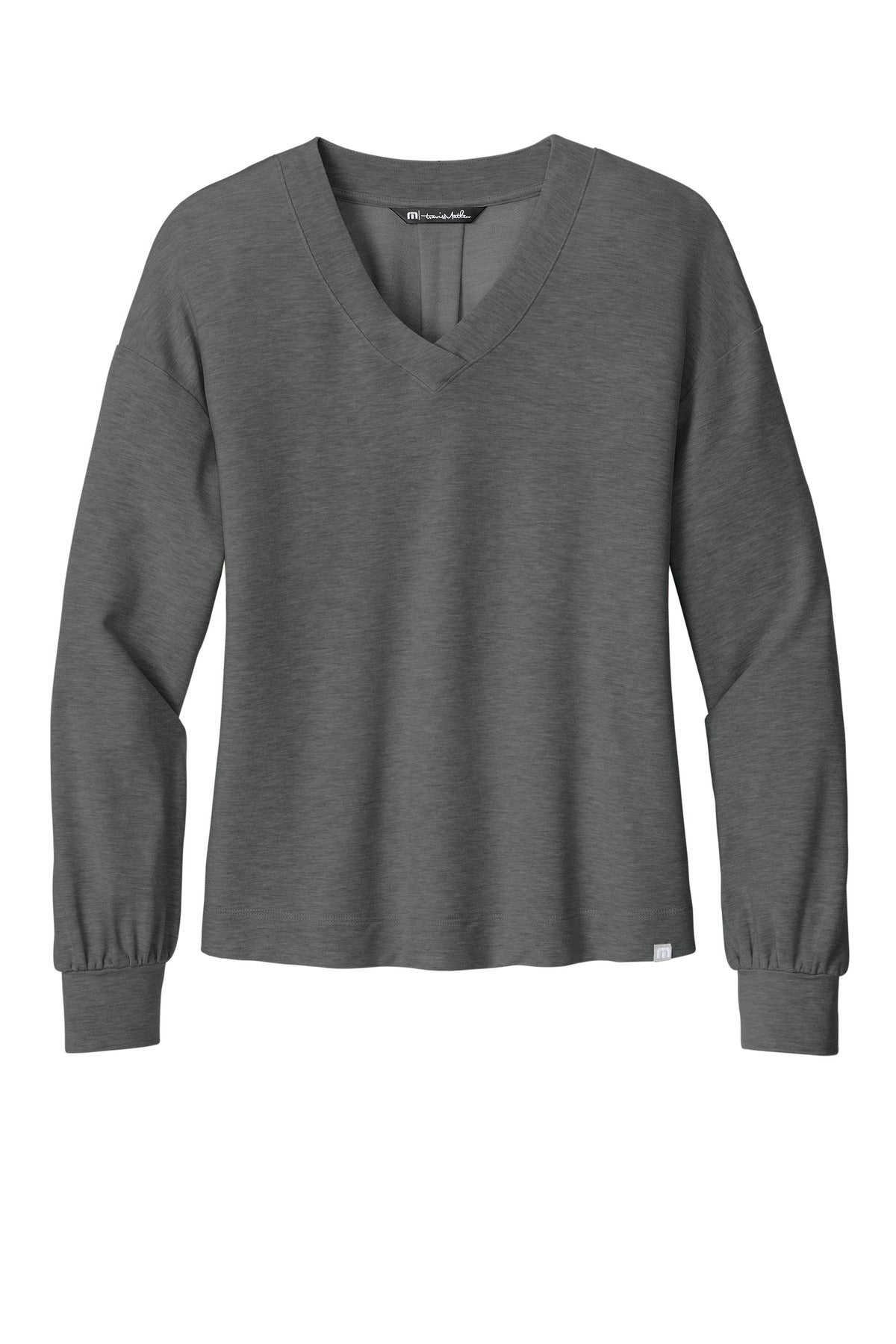 Front View of DkGyHthr TravisMathew Women's Long Weekend V-Neck TM1LD009