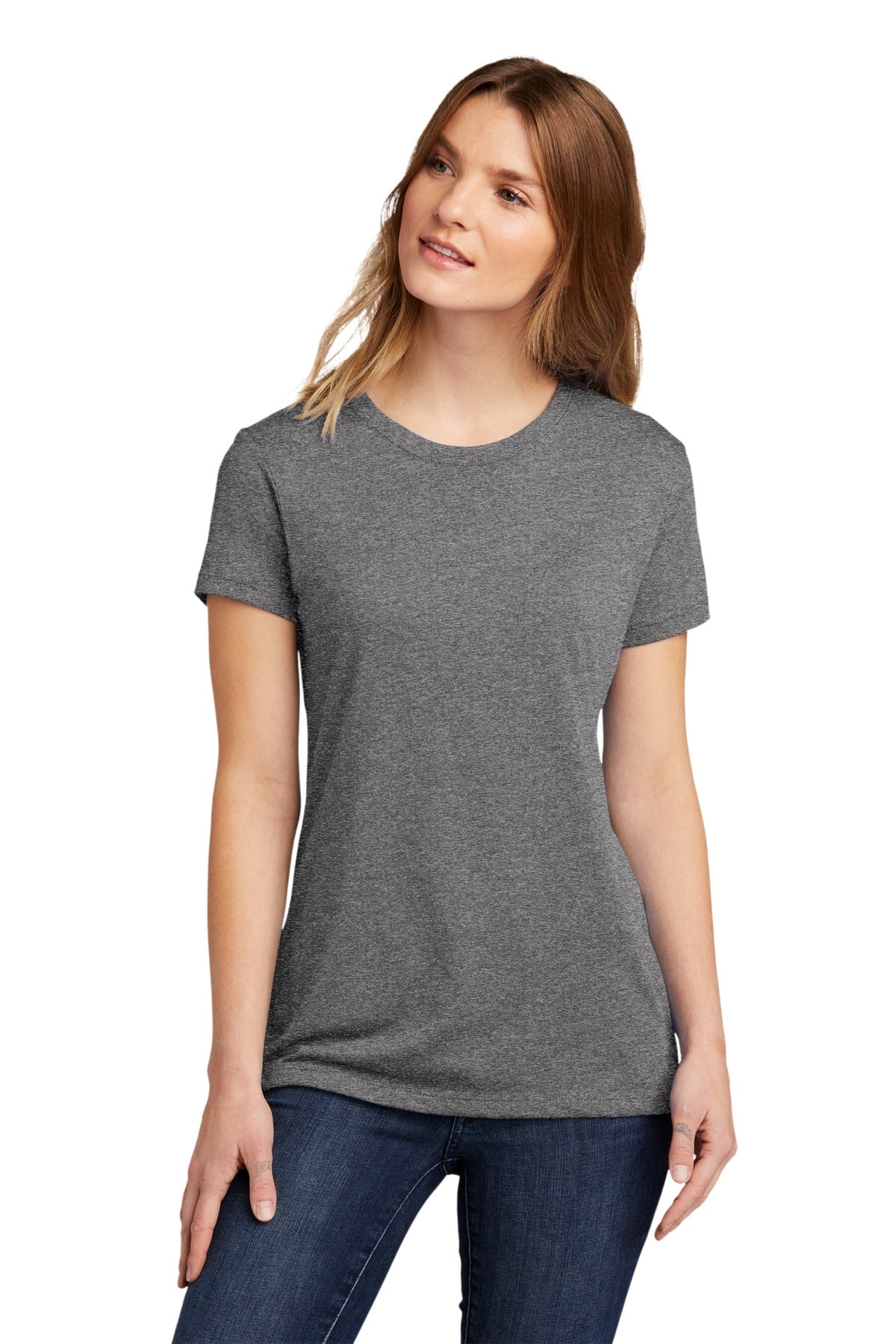 Front View of DkHtGray Next Level Apparel Women's CVC Tee. NL6610