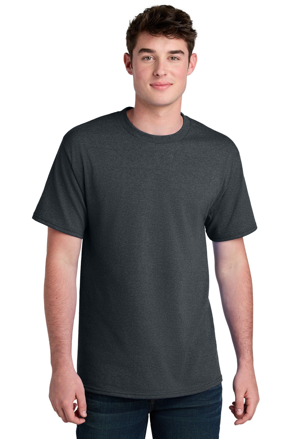 Front View of DkHtGry Port & Co Core Blend Recycled Tee PC01