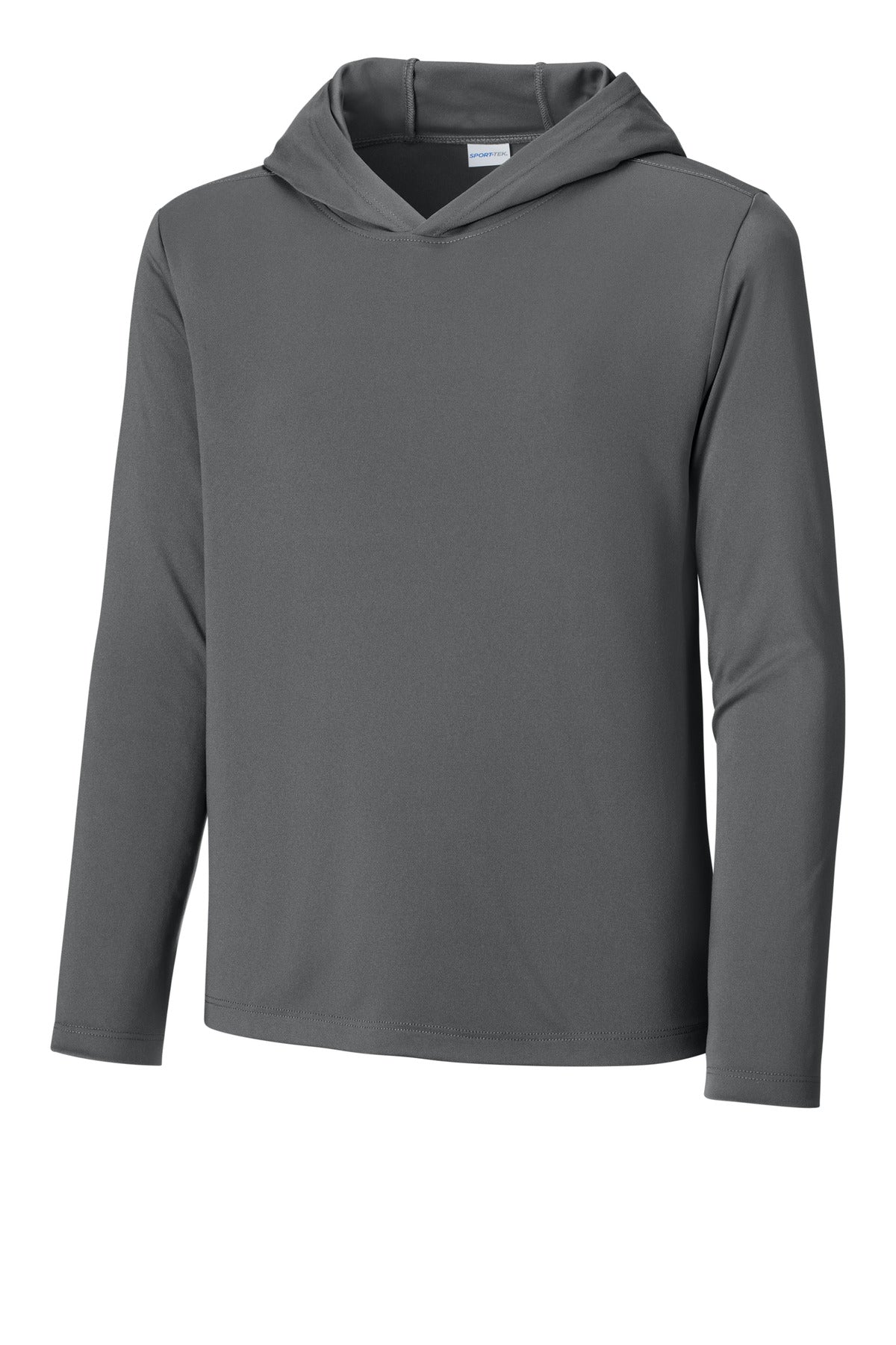 Front View of DkSmkGy Sport-Tek Youth Posi-UV Pro Long Sleeve Hoodie YST420LSH