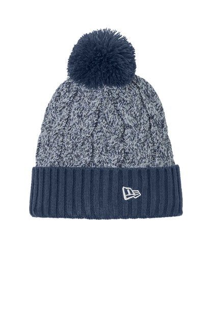Front View of DNv/Gy/Wht New Era Marled Knit Pom Beanie NE910