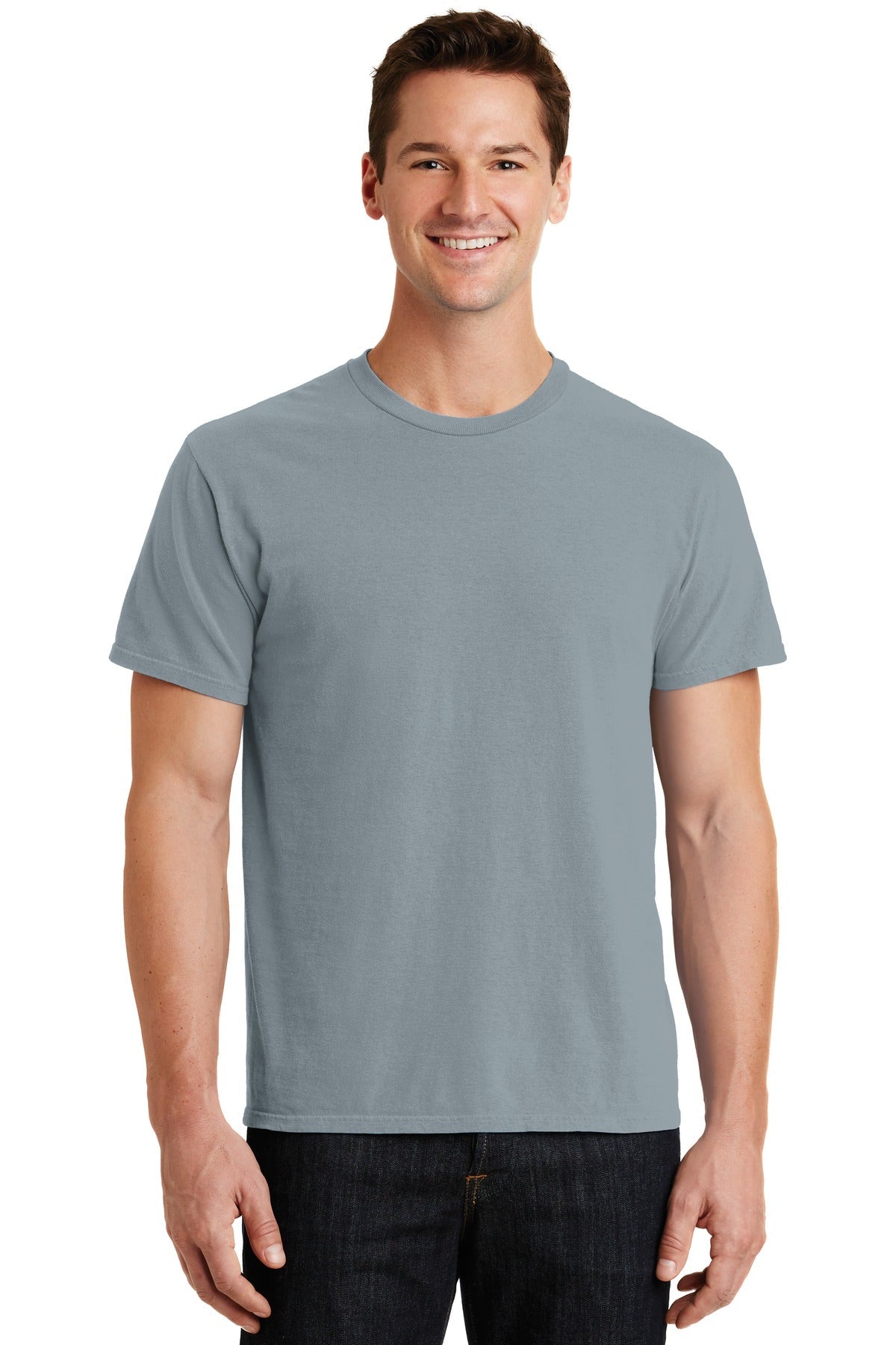 Front View of Dove Grey Port & Co Beach Wash Garment-Dyed Tee. PC099